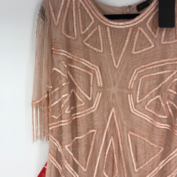 Starlet exclusive cap sleeve fringe sequin mini dress in blush ASOS Size 16 - Picture 6 of 12